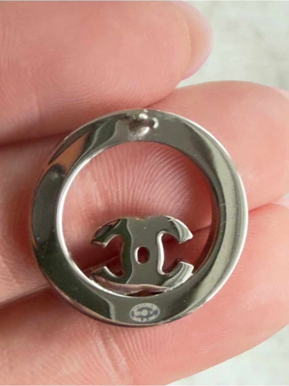 CHANEL Silver Crystal CC Open Circle Stud Earrings - Picture 4 of 5